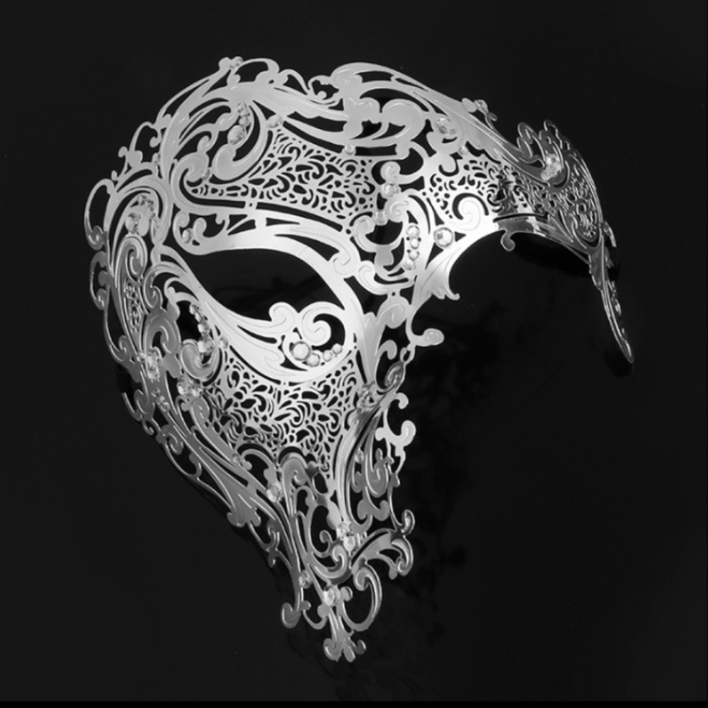 Silver metal filigree phantom masquerade mask BNIP